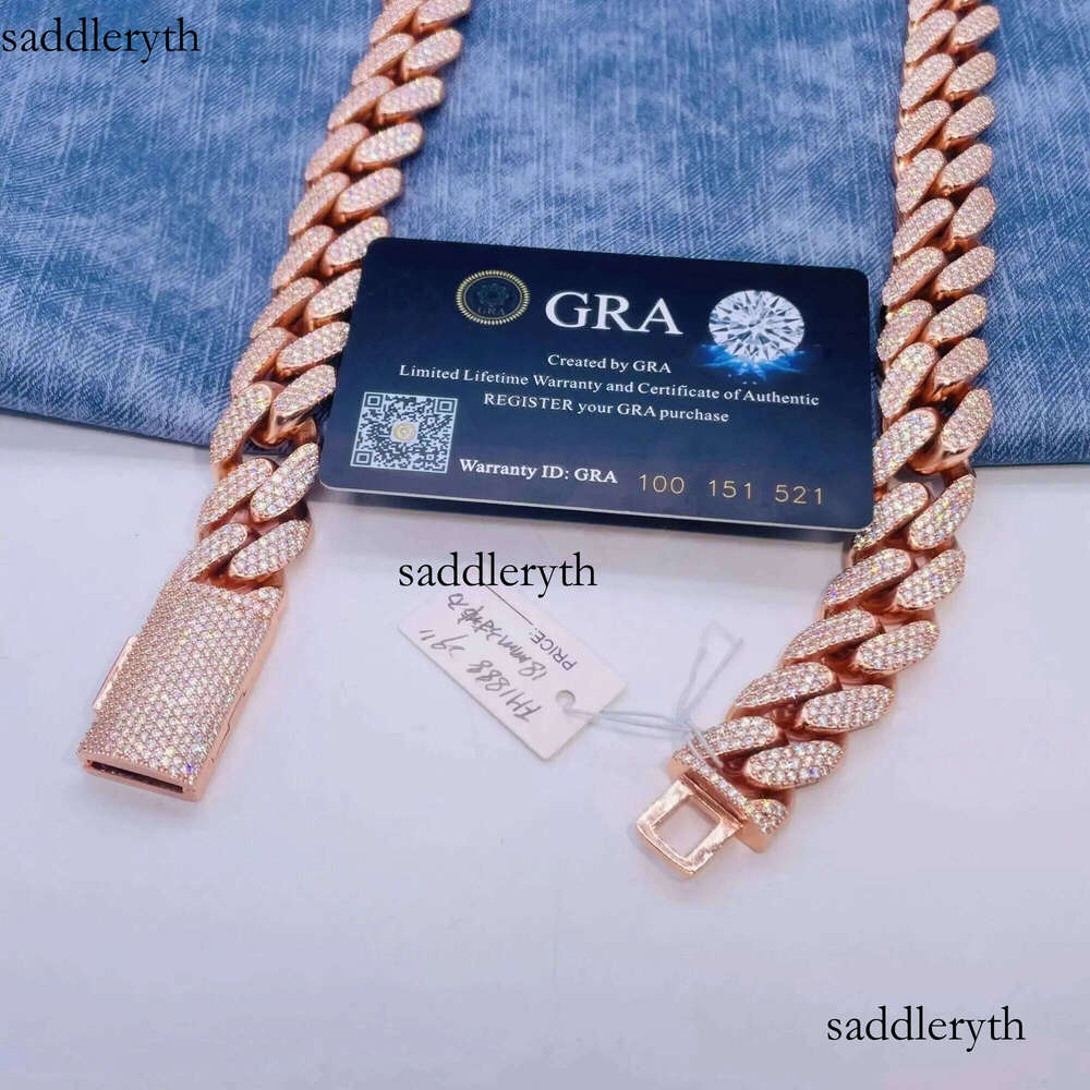 18mm Hip Hop Pass Dia Tester S Three Rows Vvs Moissanite Cuban Link Chain 2c fd