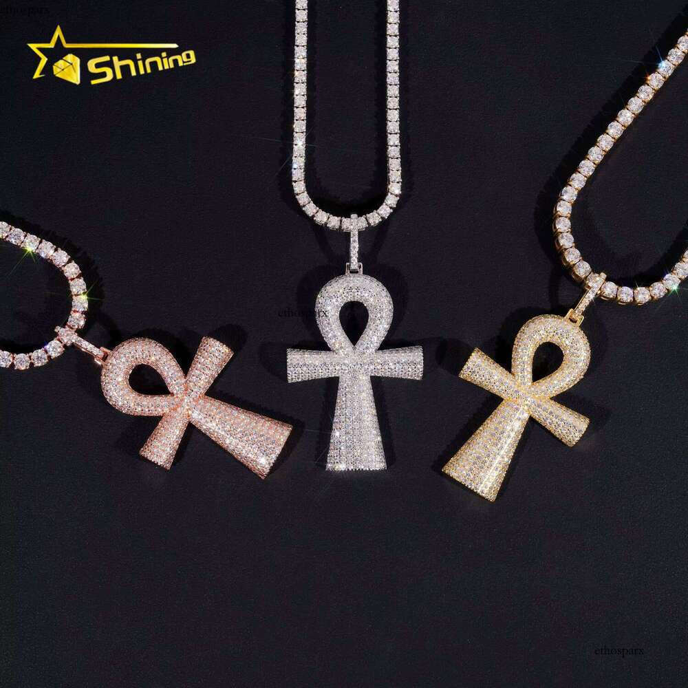 Hip Hop Jewelry Sterling Sier Men Dia Moissanite Iced Out Cross Pendant