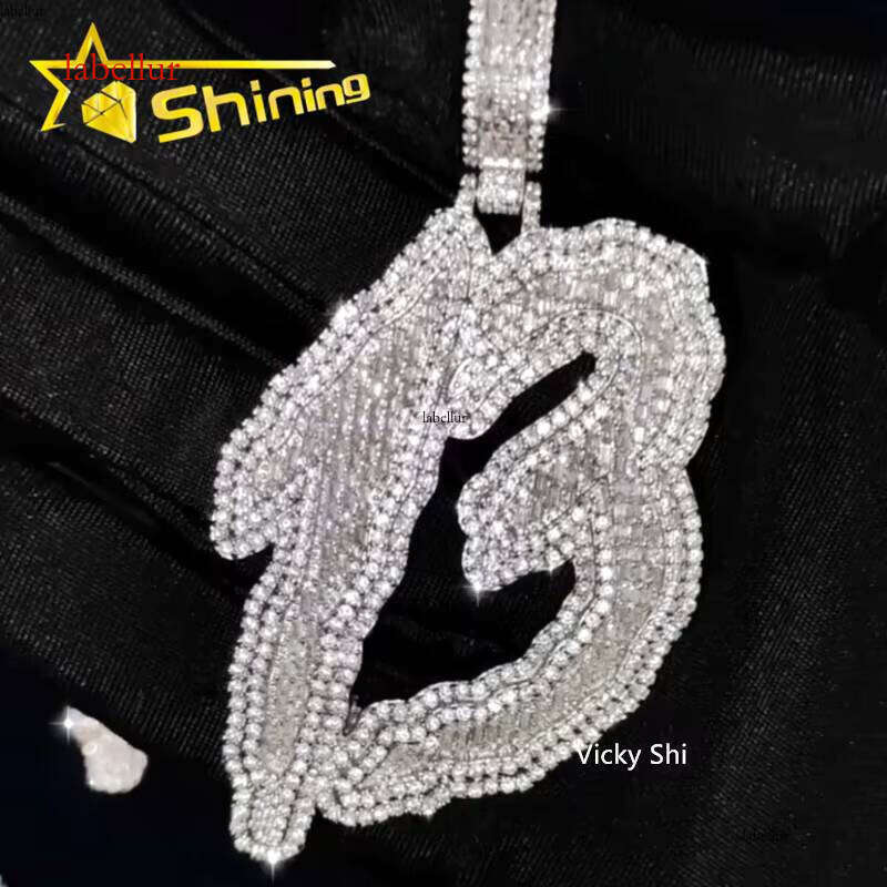Extreme Flash Hip Hop Necklace Iced Out Number 13 Baguette Dia Moissanite Custom Sier Pendant