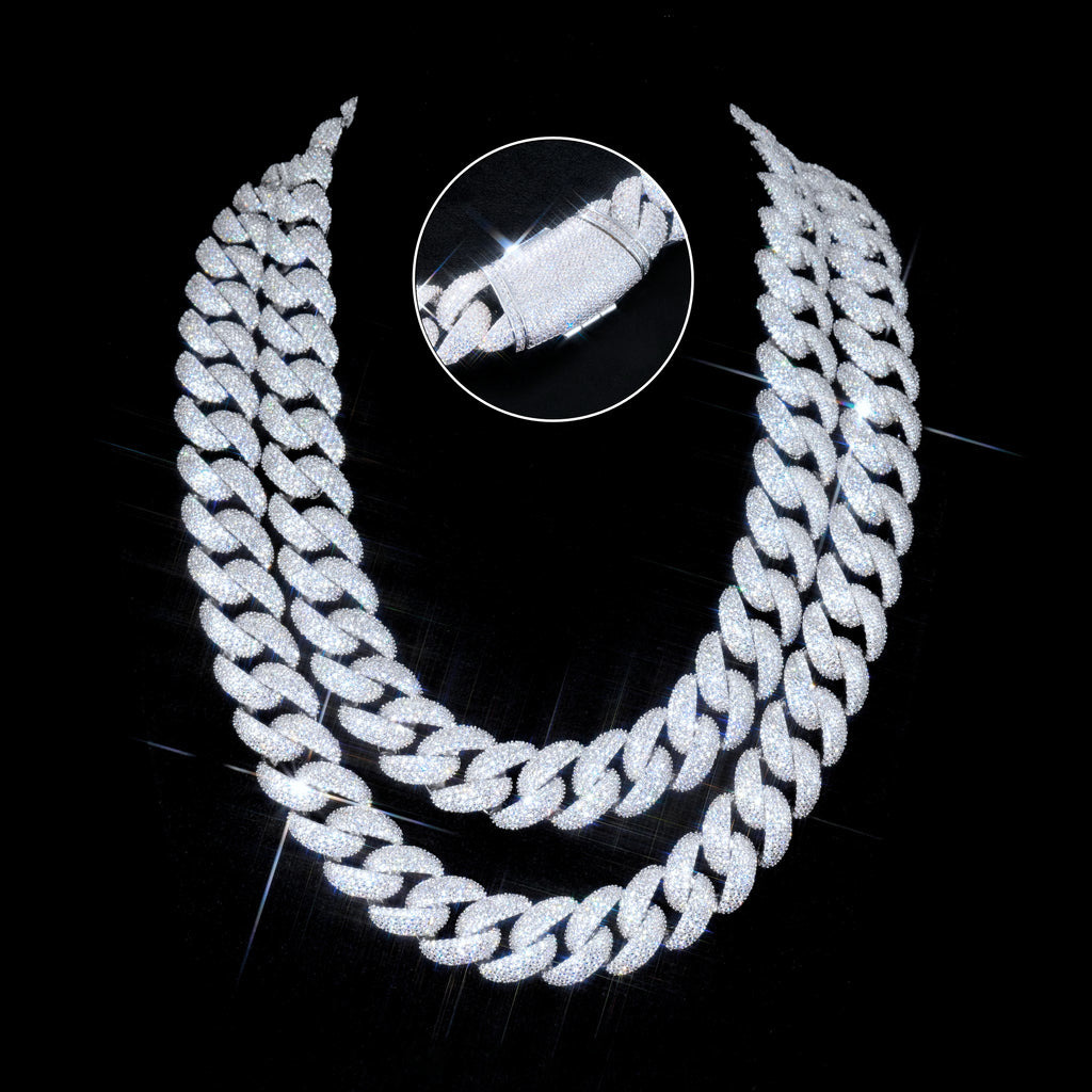 Hiphop 18mm Moissanite Cuban Chain Iced Out Men Miami Rhodium Plated 925 Silver VVS Cuban Link Chain