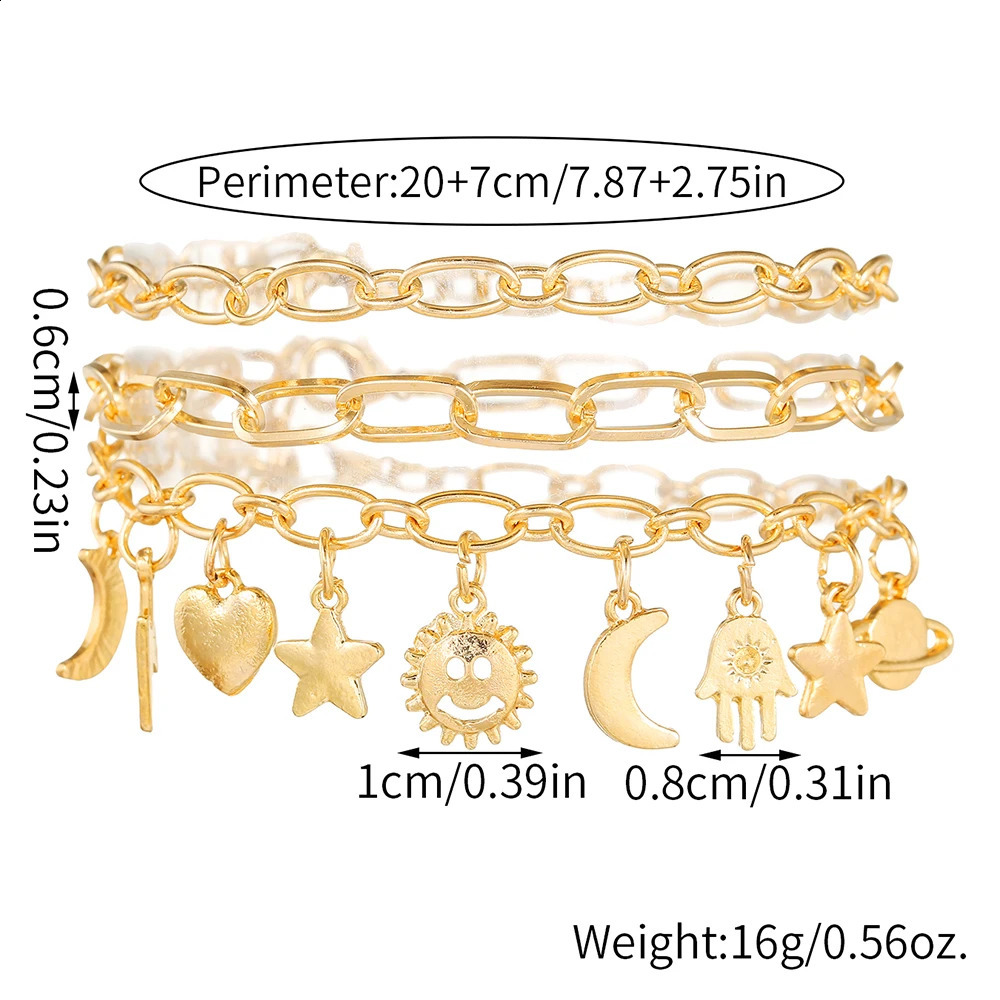 NADEEM Fashion Metal Multilayer Star Moon Sun Anklets for Women Vinatge Heart Planet Link Chain Anklets Accessories Jewelry Gift 250807