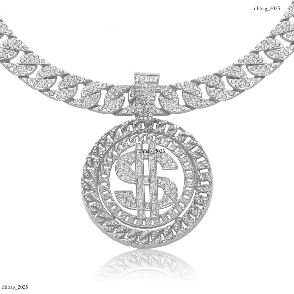 Disc Pendant Full Dia Alloy Trendy Men's Hip Hop Cuban Chain Dollar Necklace