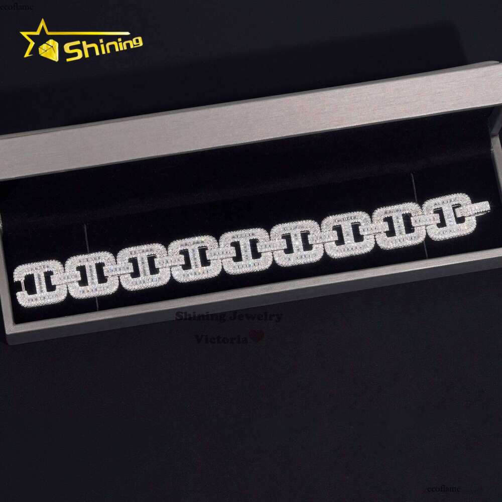 Fine Sterling Sier d Color Vvs Moissanite Hip Hop Iced Out Lab Dia Jewelry 20mm Cuban Link Chain Bracelet Men