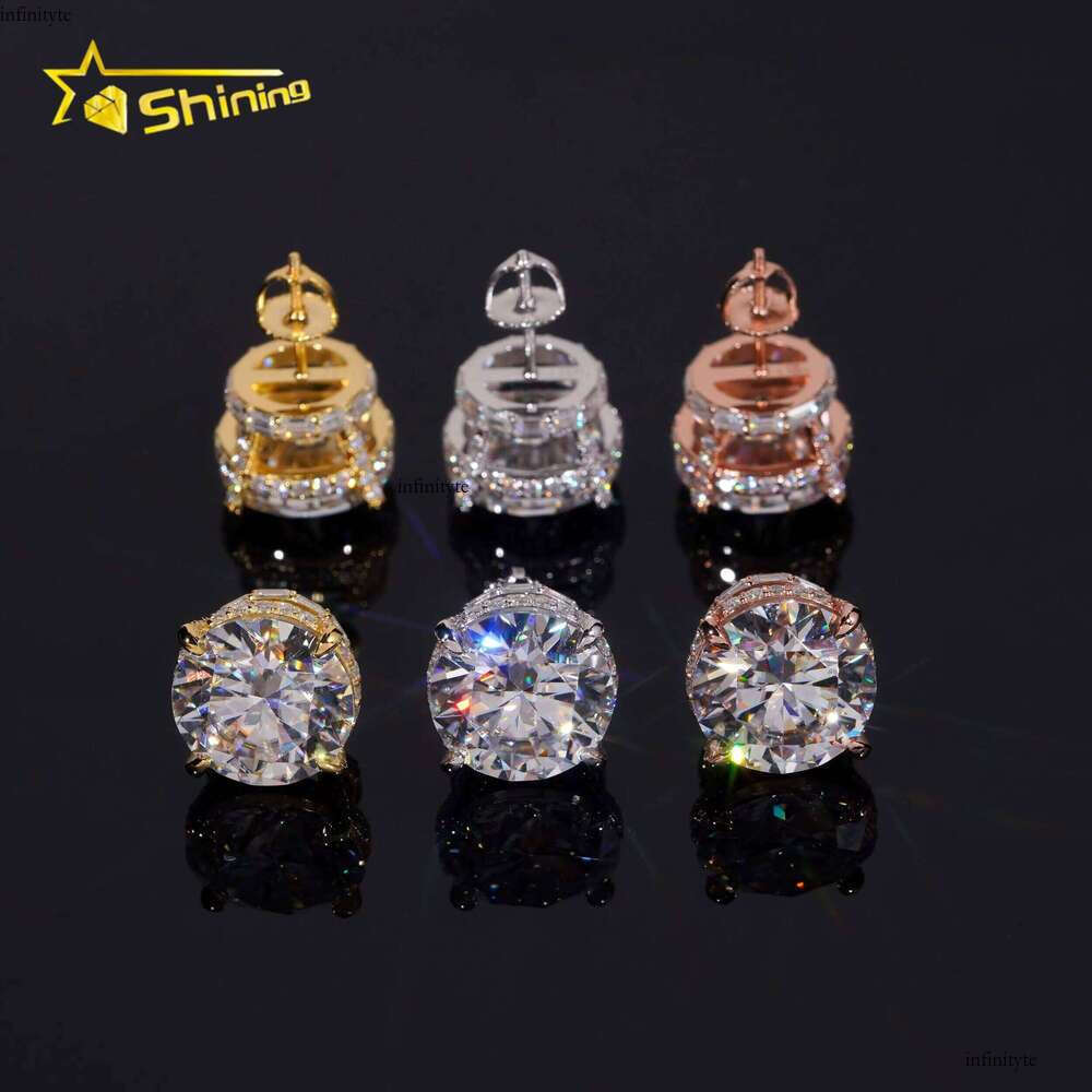 GRA Certificate High Quality Big Size 13mm Dia Iced Out Sier Stud Moissanite Hip Hop Earrings