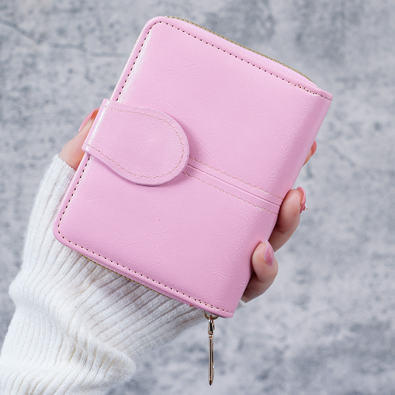 2025 New Cross-Border Short Wallet Women's Oil Wax Leather Vintage Coin Luxury bag Purse Buckle Coin Bag Women's Small Wallet