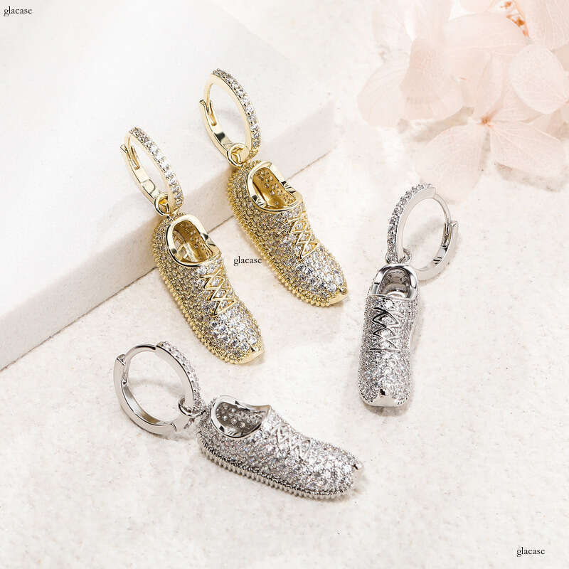 Creative Trendy Sneaker National Trend Inlaid Sterling Silver Personality Shoes Gold Australian Earrings