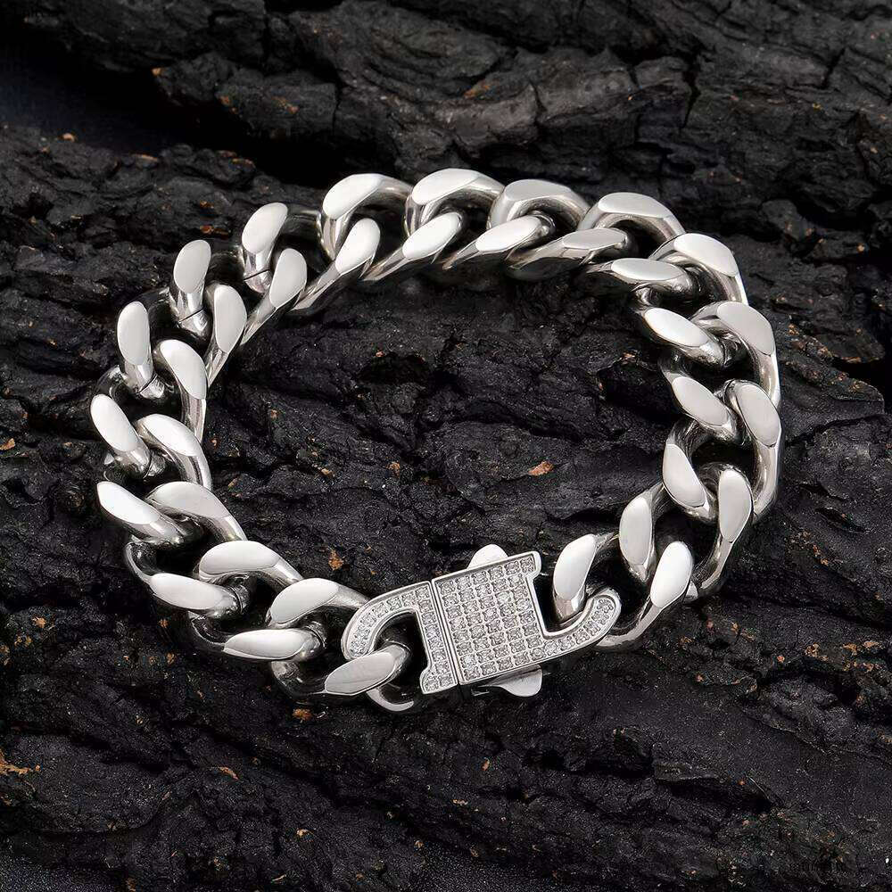 Hip Hop Jewelry High Polish Miami Link Iced Out Clasp Gold Plated Stainless Steel Cuban Bracelet for Men