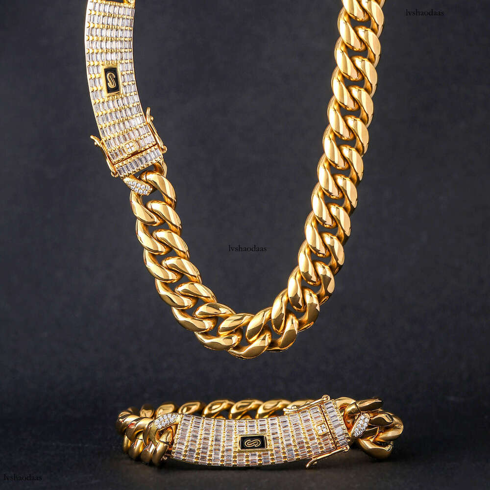 Titanium Sterling Silver Cuban Chain Long Clasp Simple 14k Gold Men's Hip Hop Necklace