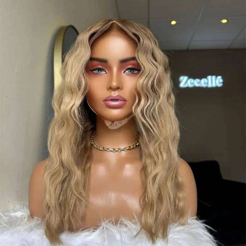 Ombre Golden Blonde with Dark Roots Soft Wigs Fashion HD Synthetic Lace Front Premium Fibre Cosplay Party Wig