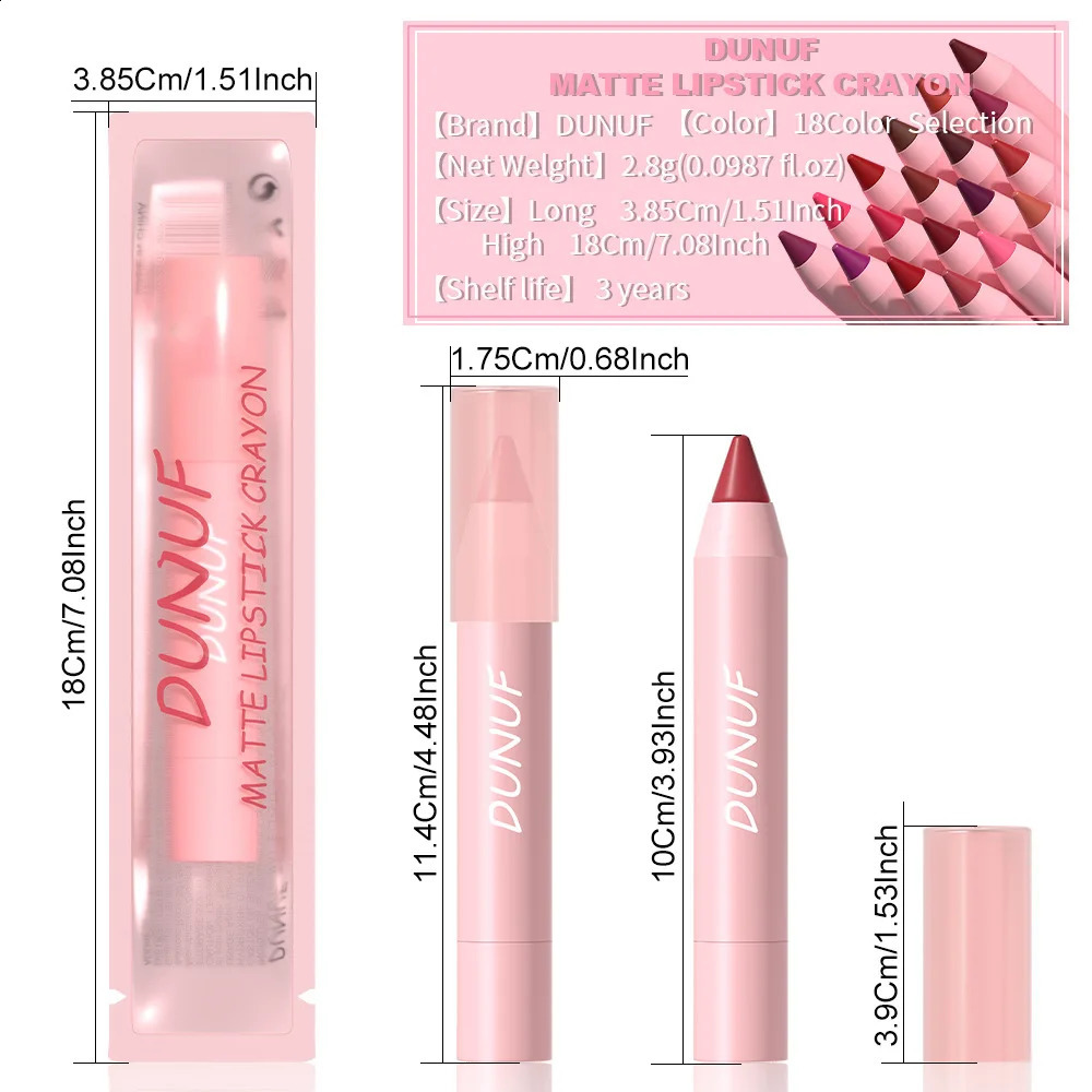 18-Colors Lipstick Pencil Waterproof Sexy Red Matte Contour Tint Lipstick Lasting Non-stick Cup Lipliner Pen Lip Makeup Cosmetic 250807