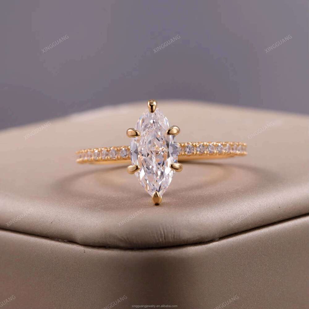 XG Women 2CT Marsquise Cut Moissanite Sier Plated Gold Fine Rings Custom Lab Dia Jewelry