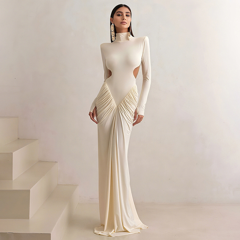 2025 Summer New Womens High Neck Elegant Slim Sexy Backless Solid Color Long Dress