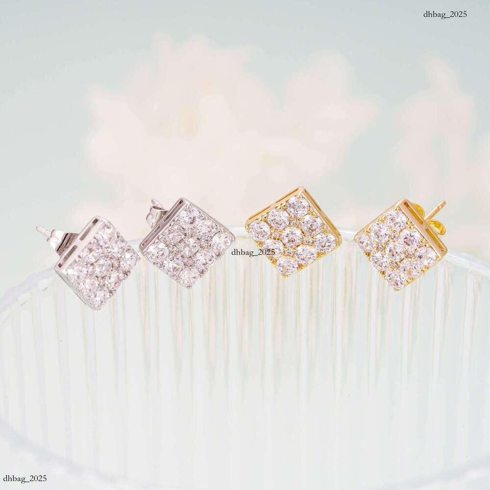 Hot Selling Sier Inlaid Moissanite Princess Cut High-End Unisex Hip-Hop Earrings
