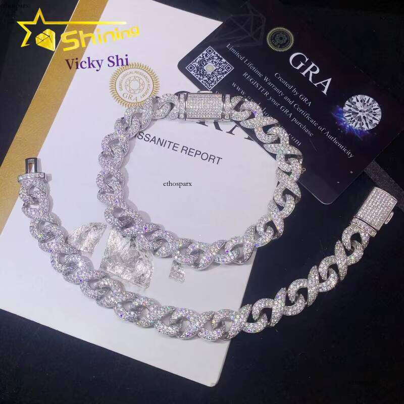 New Arrival Hip Hop Sier 10MM VVS Moissanite Bracelet Iced Out Infinity Cuban Link Chain