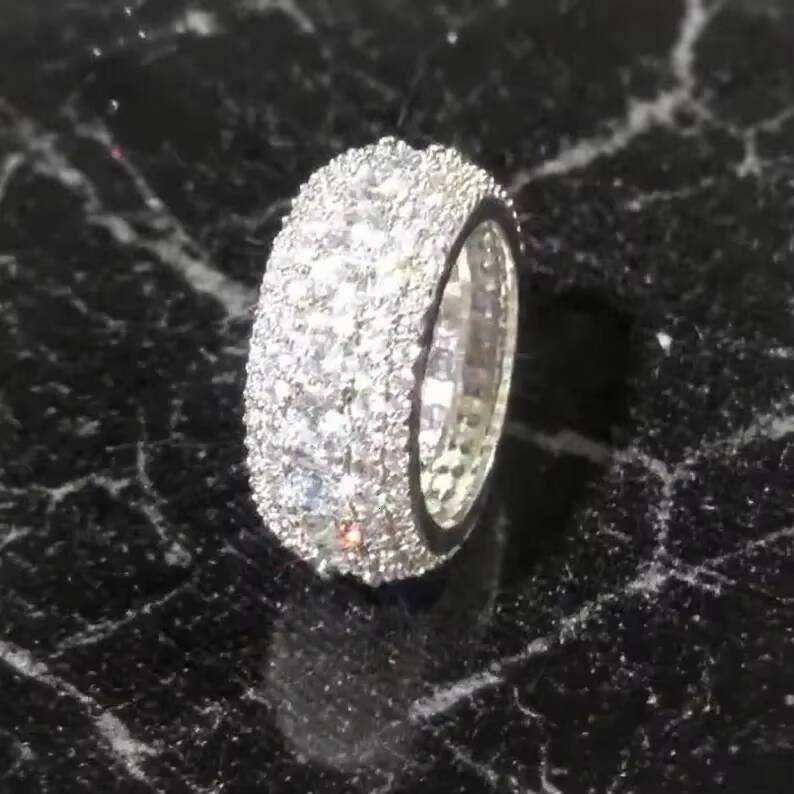 925 Sterling Silver Rapper Diamond Moissanite Ring Pass Diamond Tester Hot Selling Hip Hop Moissanite Ring for Men