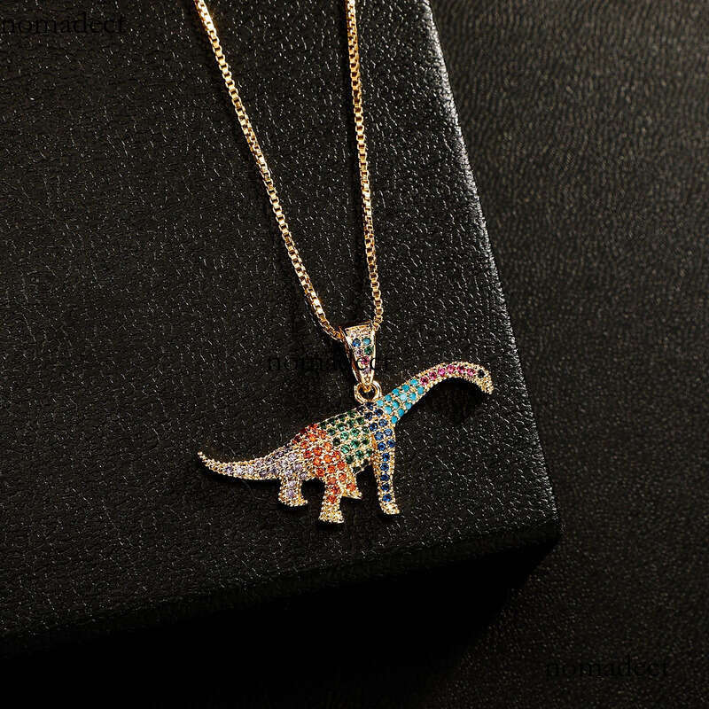 Unique Micro-Paved Full Moissanite chain Colorful Dinosaur Pendant INS Women's Clavicle Chain Versatile Hip-Hop Necklace