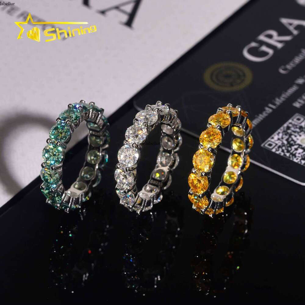 Pass Dia Tester Jewelry Eternity Band Hip Hop Rings Solid Sterling Sier Colorful 5mm VVS Moissanite Ring
