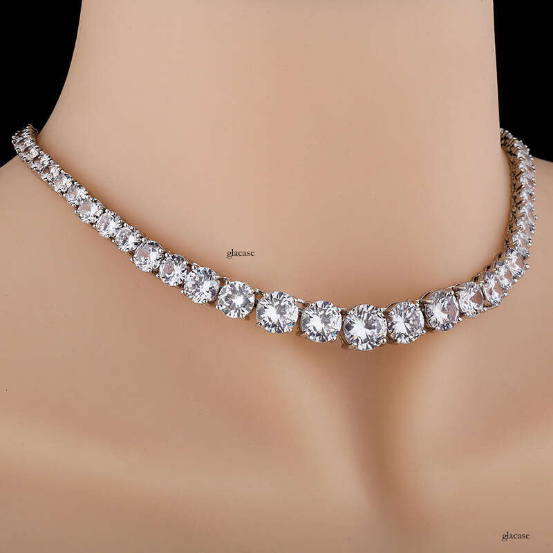 Single Row Moissanite chain Gradient Size Personality Tennis Chain Real Gold Plated Necklace