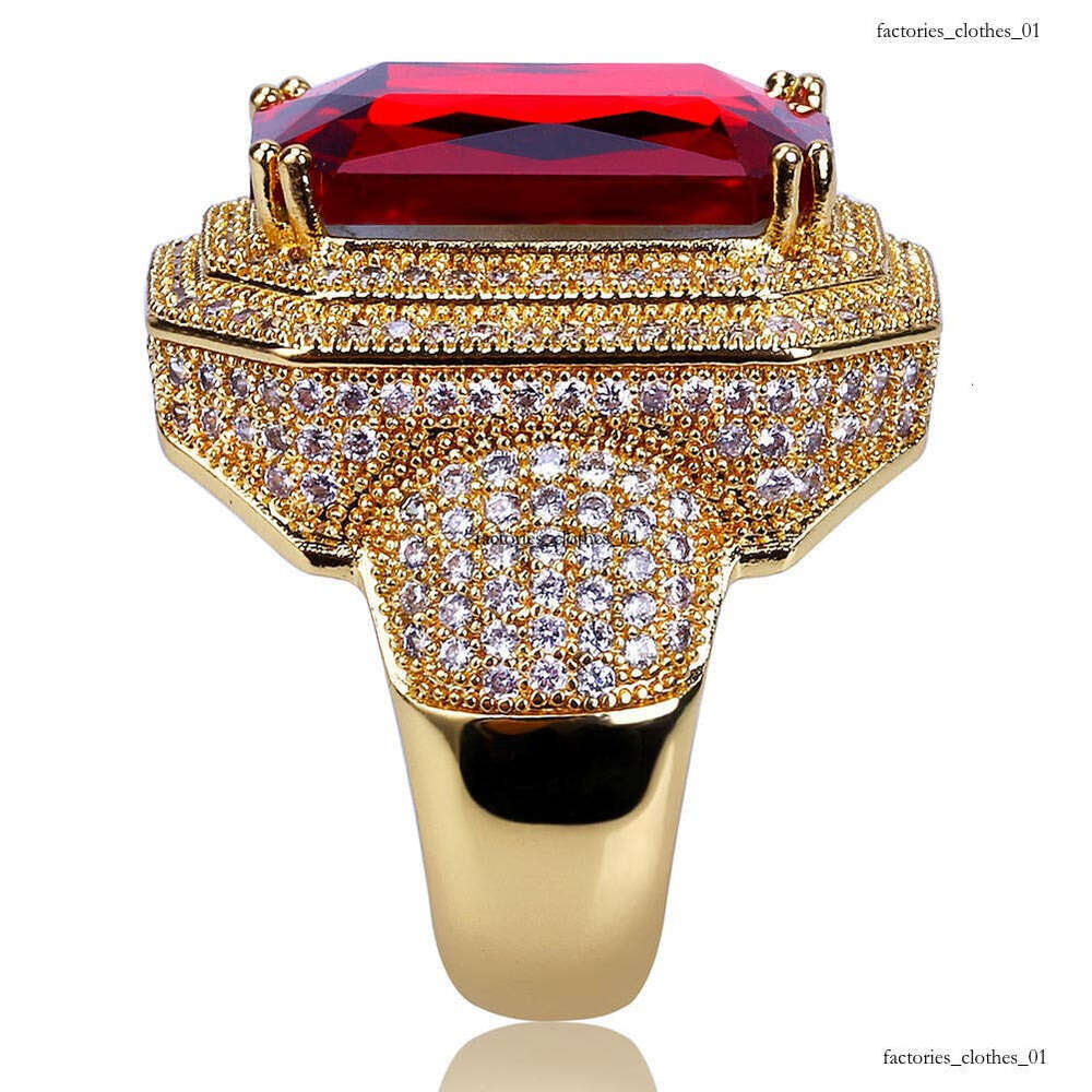 New Gold-Plated Micro-Paved Zircon Hip-Hop Trendy Red Ring