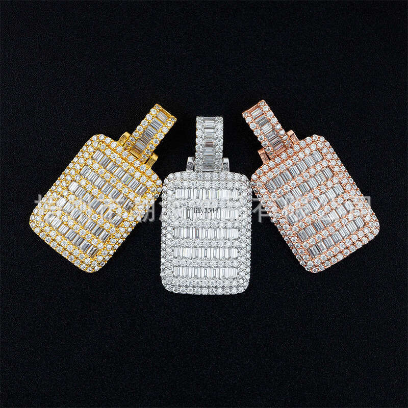 Ins Hot-Selling Hip-Hop Personality Iced Out VVS Rectangular Full Inlaid D Color Moissanite Necklace Pendant