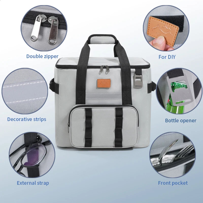 40L Thermal Food Bag for Women Large Insulated Cooler Tote with Zipper Portable Leakproof Picnic Bag for Camping Beach 250804