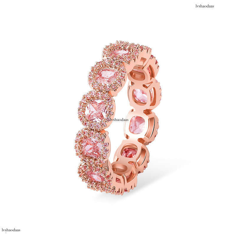 Meisa Jewelry Ice Sugar Plum Blossom Full Zircon Unisex Couple Real Gold Plated Hip Hop Ring