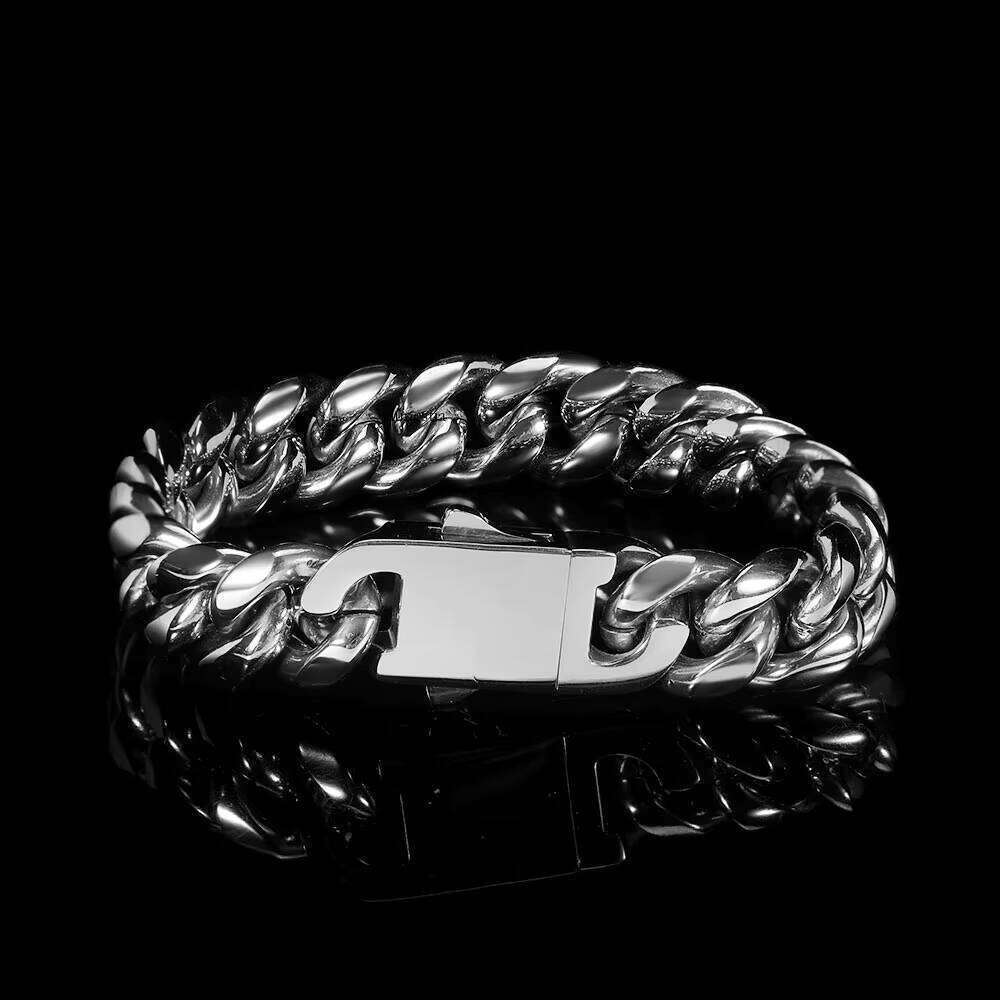 Nuoya Men's Fine Jewelry 8mm Stainless Steel Chain Miami Cuban Link Gold/Sier Plated Hip Hop Style Bracelet