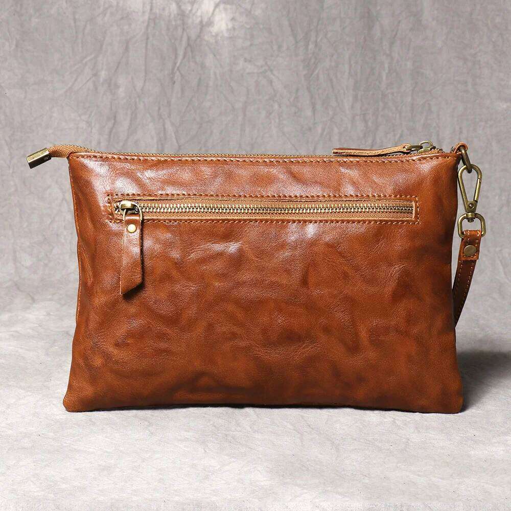 LUOKIR New Vintage Handmade Genuine Leather Men s Clutch Fashion Women Bag Large Capacity Cowhide Document Wristlet bag