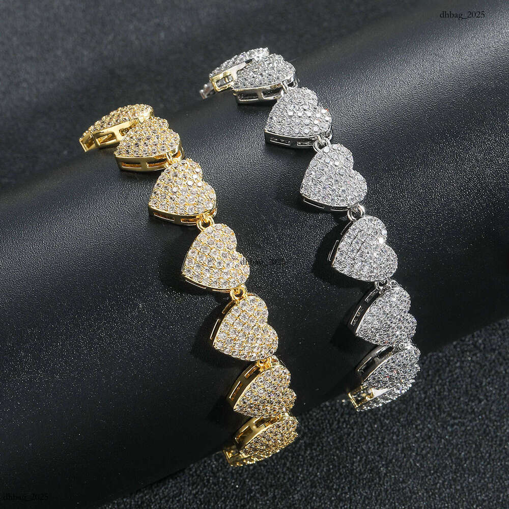 10mm Bracelet Micro Paved Zircon Personality Trendy Heart Shape Unisex Couple Hip Hop Jewelry