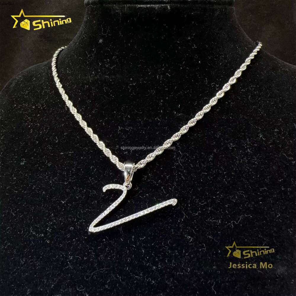 Fashion Unisex Elegant Jewelry GRA Certified Sterling Sier FL Moissanite DIa Initial Curve Letter Pendants