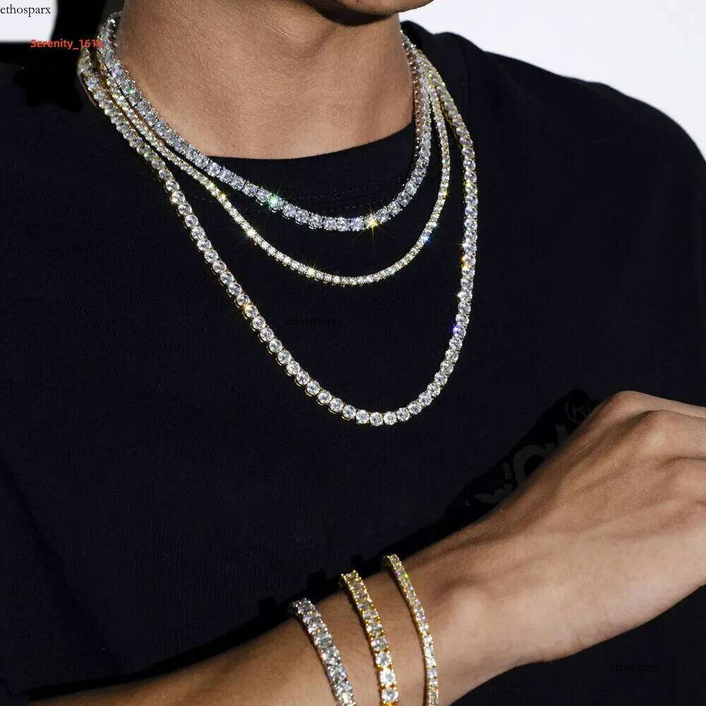Hot Selling 3MM Vvs Moissanite Tennis Chain Necklace Iced Out Round Brilliant Cut Dia Sier Fine Bracelet