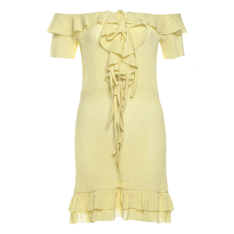 2025 Autumn New Sexy Hot Girl Off-Shoulder Ruffled Tie Slim Fit Bodycon Dress Elegant Solid Color Dress