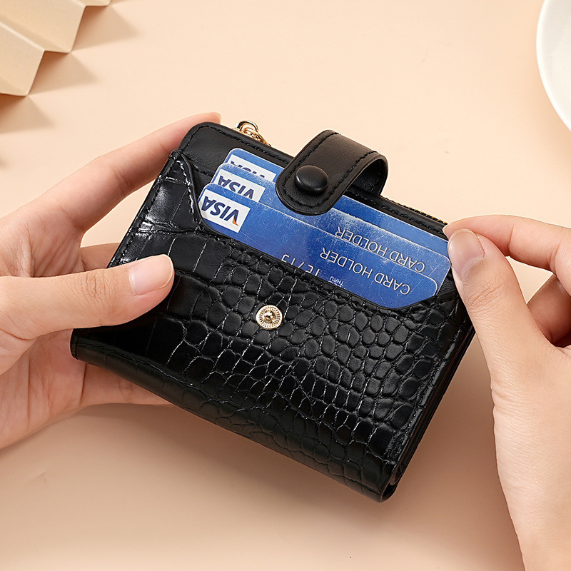 Cross-border Women's Macaron Short Korean Style Luxury Bag Wallet Crocodile Pattern Multi-card Slot Daily Versatile Fresh Women's Wallet