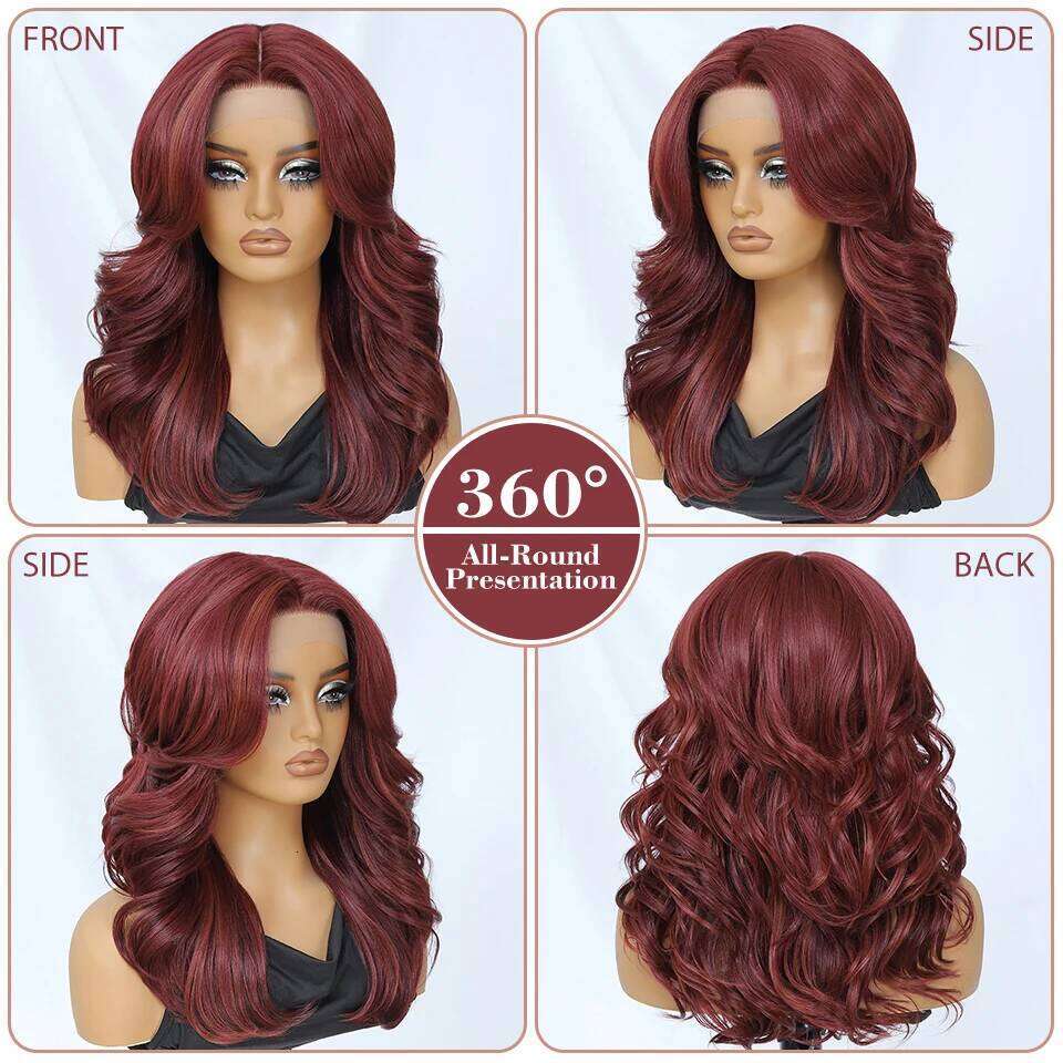 Layered With Bangs Women 18 Inch Red Synthetic Front For Daily Use 13x5 T- Part Lace Wig Ombre Brown Afro Wigs