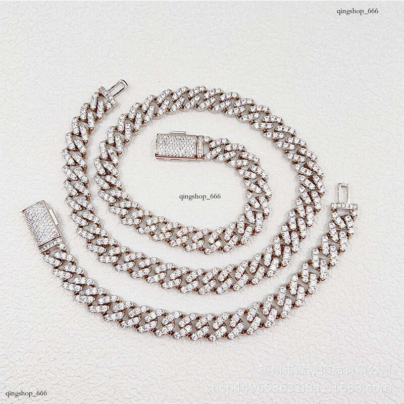 Hot-Selling 12mm Single Row Full Dia Hip-Hop Cuban Chain Micro-Inlaid Moissanite chain Trendy Fashion Style