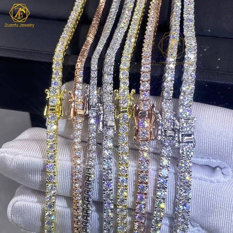In Stock Hip Hop Iced Out 18k Gold Plated 925 Sterling Silver 3mm 4mm 5mm VVS Moissanite Diamond Tennis Bracelets