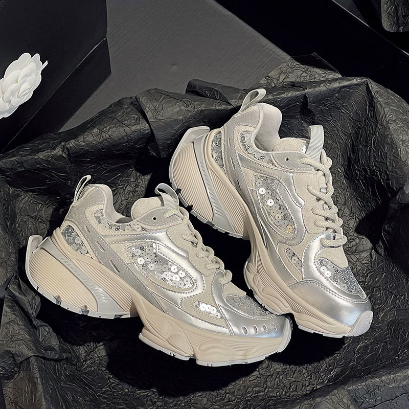 Women's Dad Sports Shoes 2025 New Designer Mesh Thick Bottom Sparkling Breathable Multi functional Casual Sports Shoes