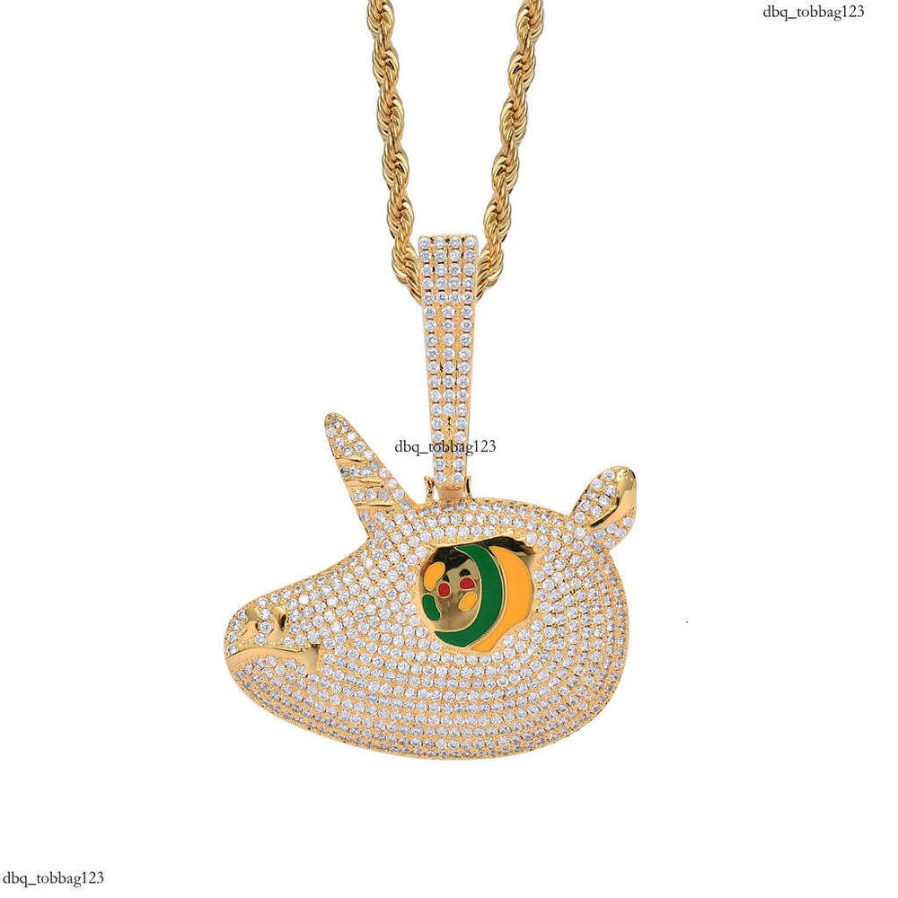 69 Same Style Ins Hip-Hop Cute Colorful Big Eyes Unicorn Pendant Micro Inlaid Full Moissanite chain Solid Necklace
