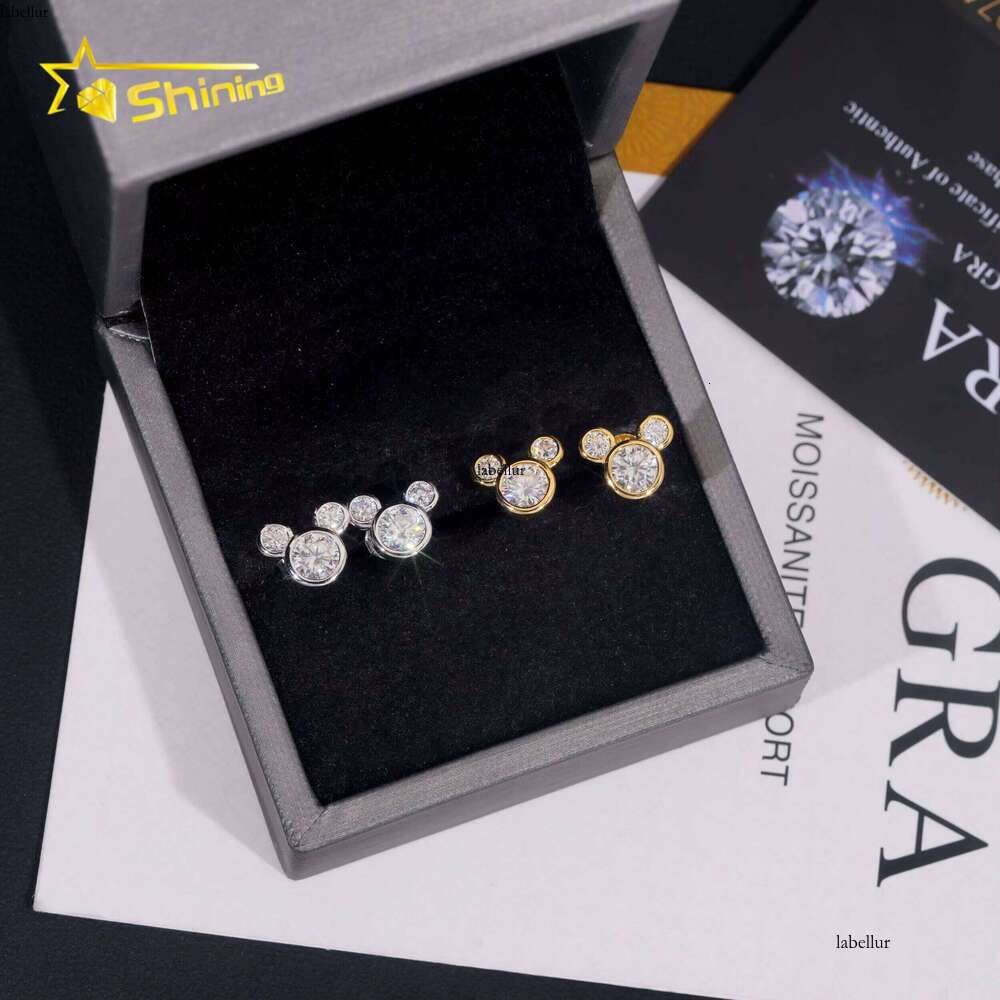 Hot Sale Cute Earring Fine Jewelry Gold Plated Sterling Sier Gra VVS Dia Moissanite Screw Back Stud Earrings
