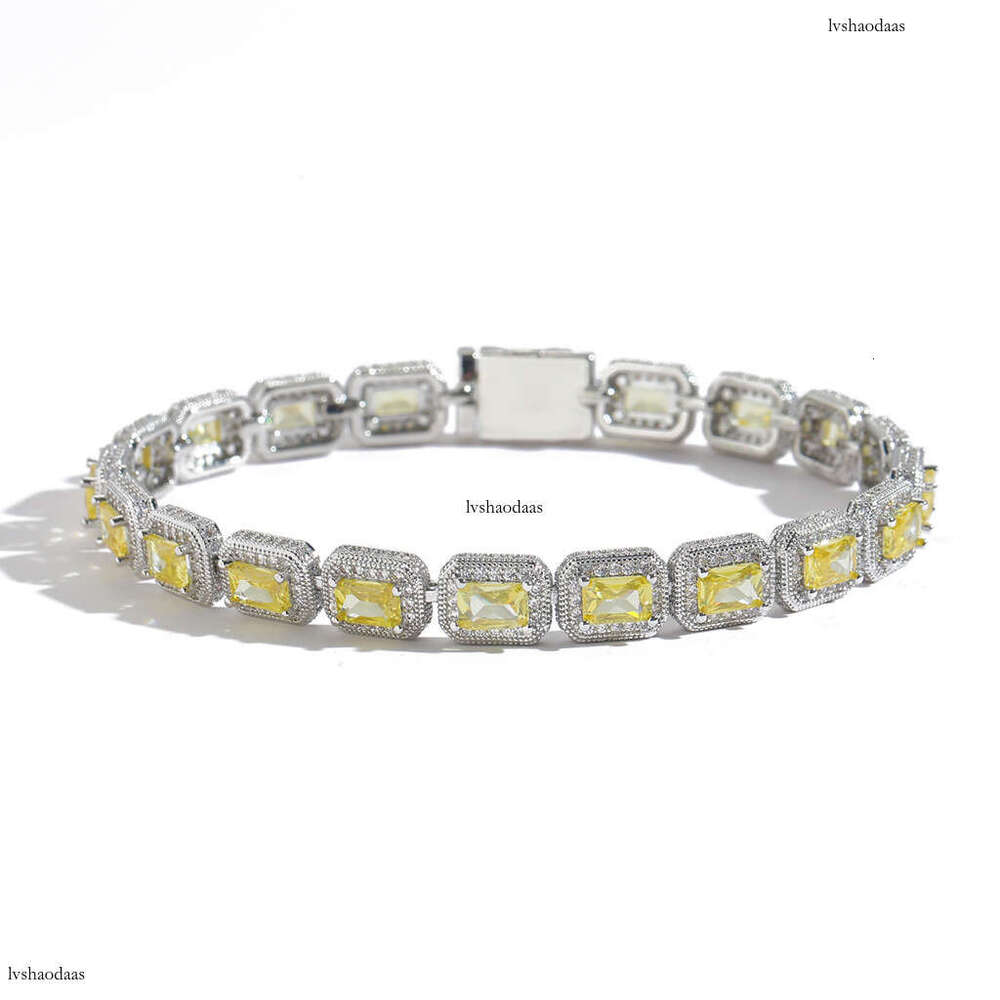 8mm Yellow Rock Candy Chain Bracelet T Square Zircon Niche Trendy Men's Hip-Hop Jewelry