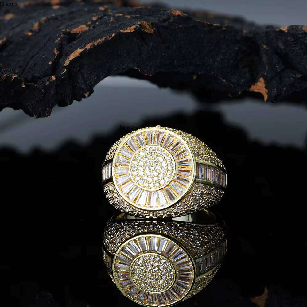 NUOYA Hip Hop Fine Jewelry Shiny Iced Out Dia Sier and Gold Plated Brass Micro Pave Baguette CZ Stones Ring for Women