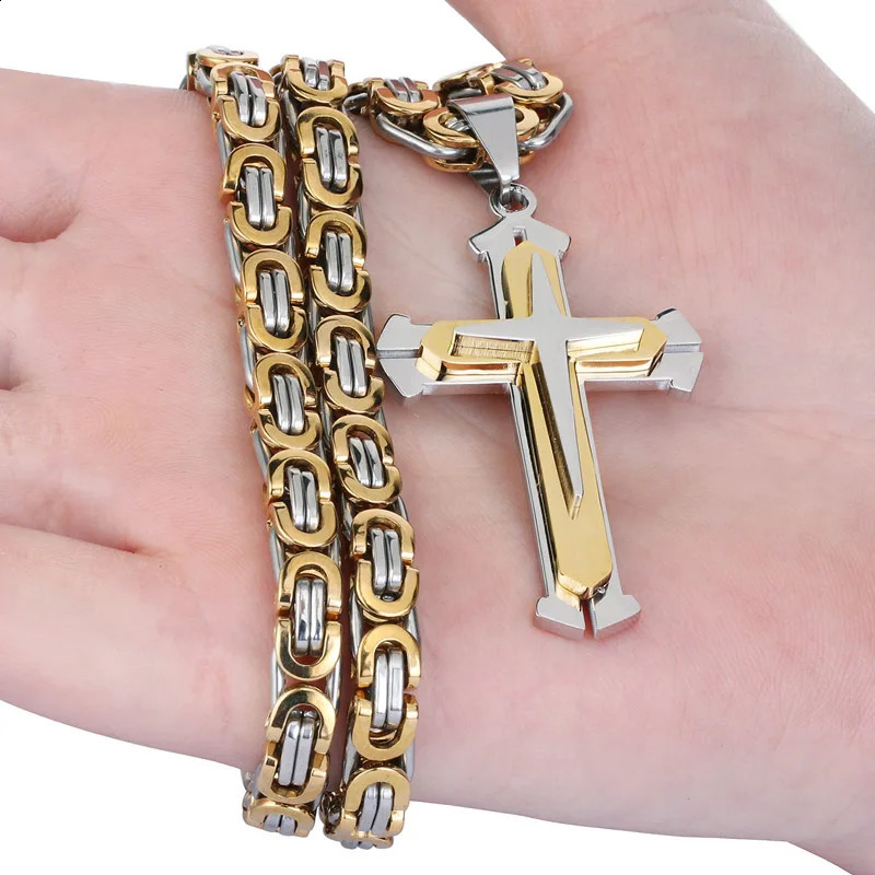 Orthodox Stainless Steel Jesus Cross Long Necklace Men Necklace Pendant Lucky Amulet Jewelry Birthday Gift 250805