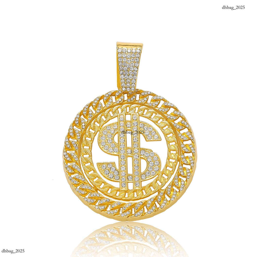 Disc Pendant Full Dia Alloy Trendy Men's Hip Hop Cuban Chain Dollar Necklace
