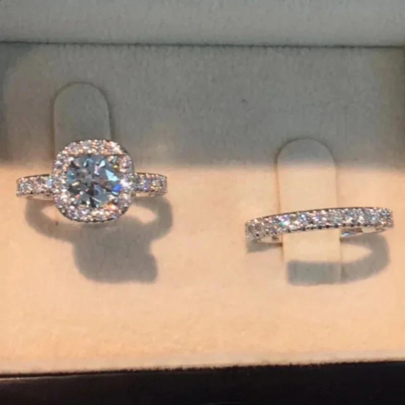 CAOSHI Sparkling Fully Inlaid Zirconia 2Pc/Set Rings 925 Sterling Silver Absolutely Stunning Jewelry Engagement Women Jewelry 250807