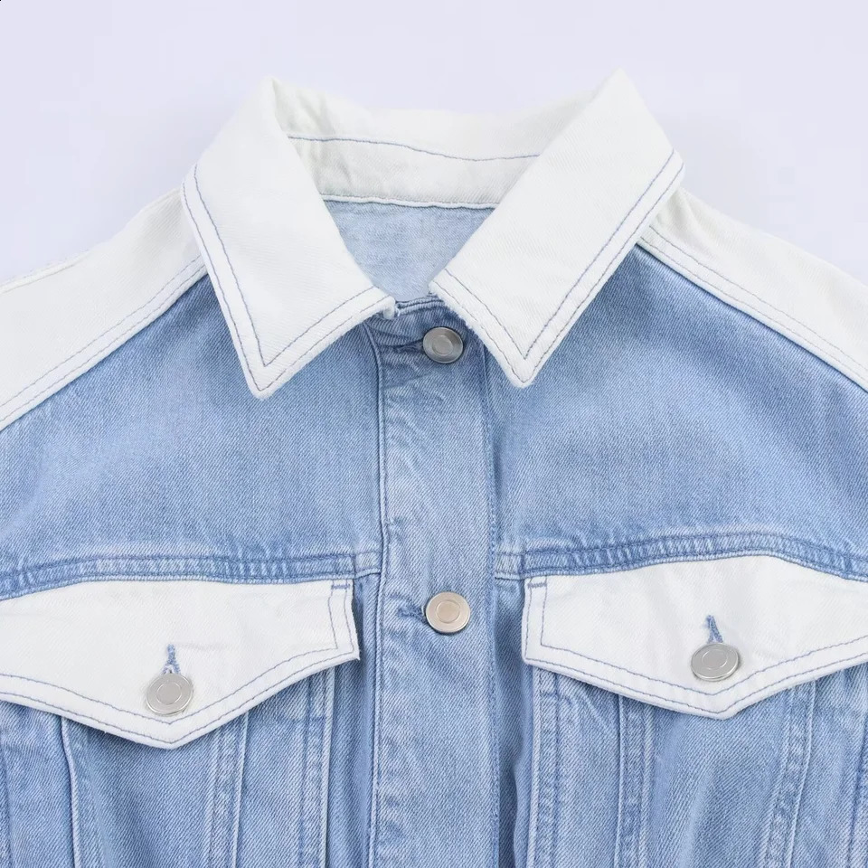 BSK TRAF2025 autumn womens casual fashion contrast color lapel long-sleeved short denim top straight trousers 250808