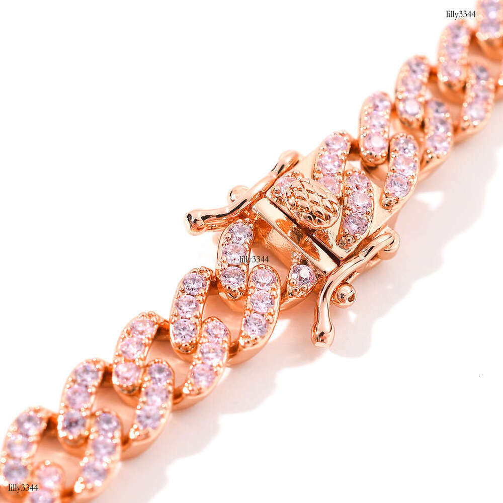 Necklace for Men 9mm Single Row Pink Moissanite chain Cuban Chain Unisex Hip Hop Accessories