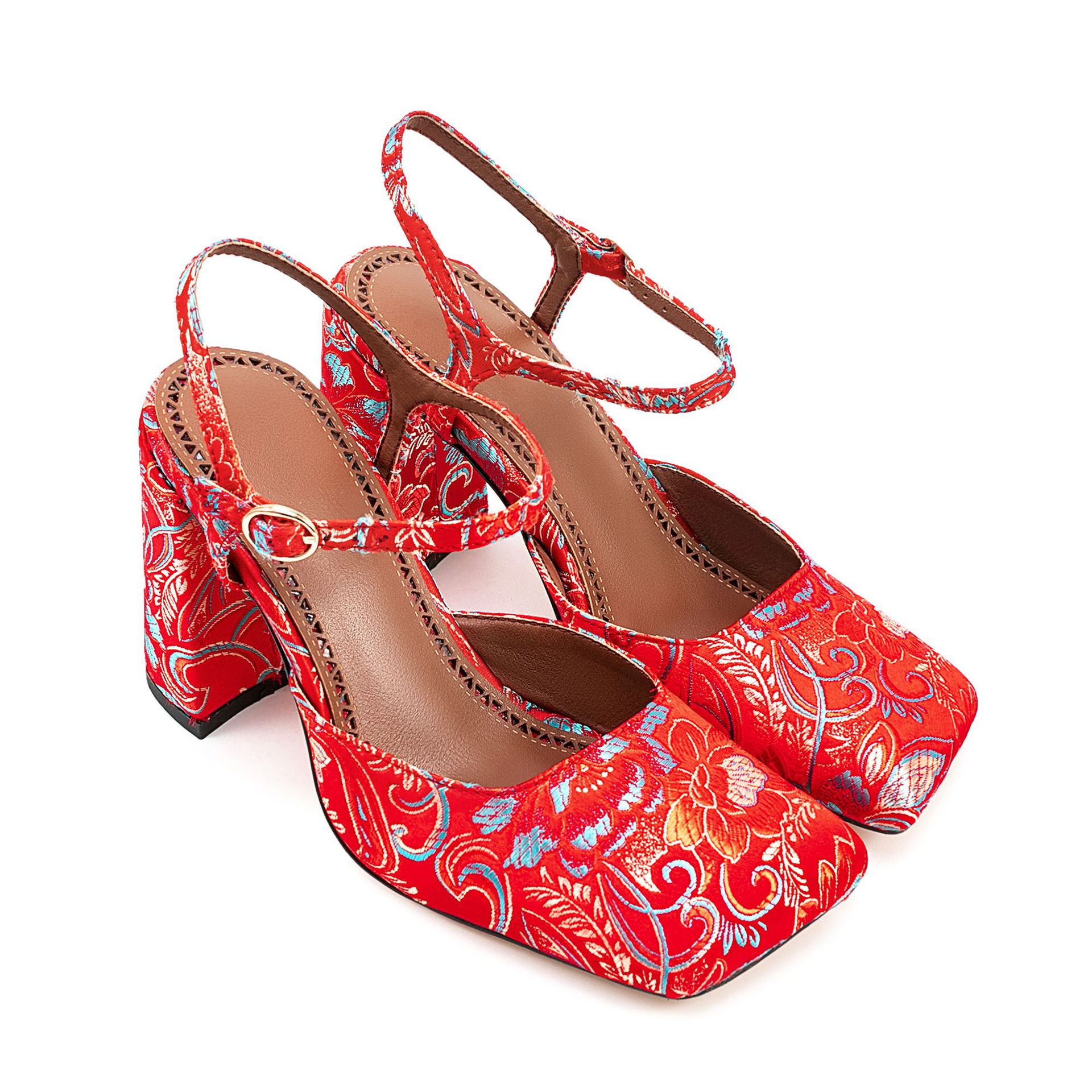 Red Satin Square-Toe Bridal Sandals - Silk Wedding Shoes with Ankle Strap and Open Toe