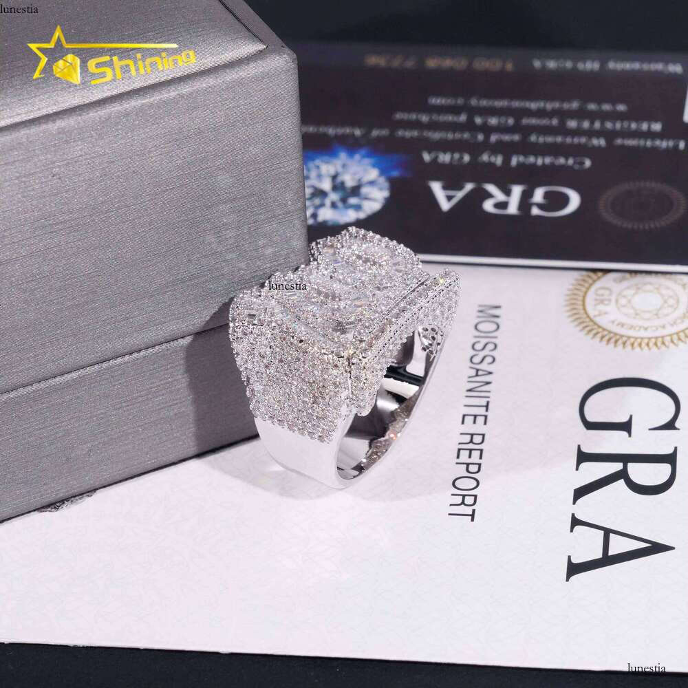 Rappers Hip Hop Jewelry Gold Plated Solid Sterling Sier Fully Iced Out Moissanite Ring