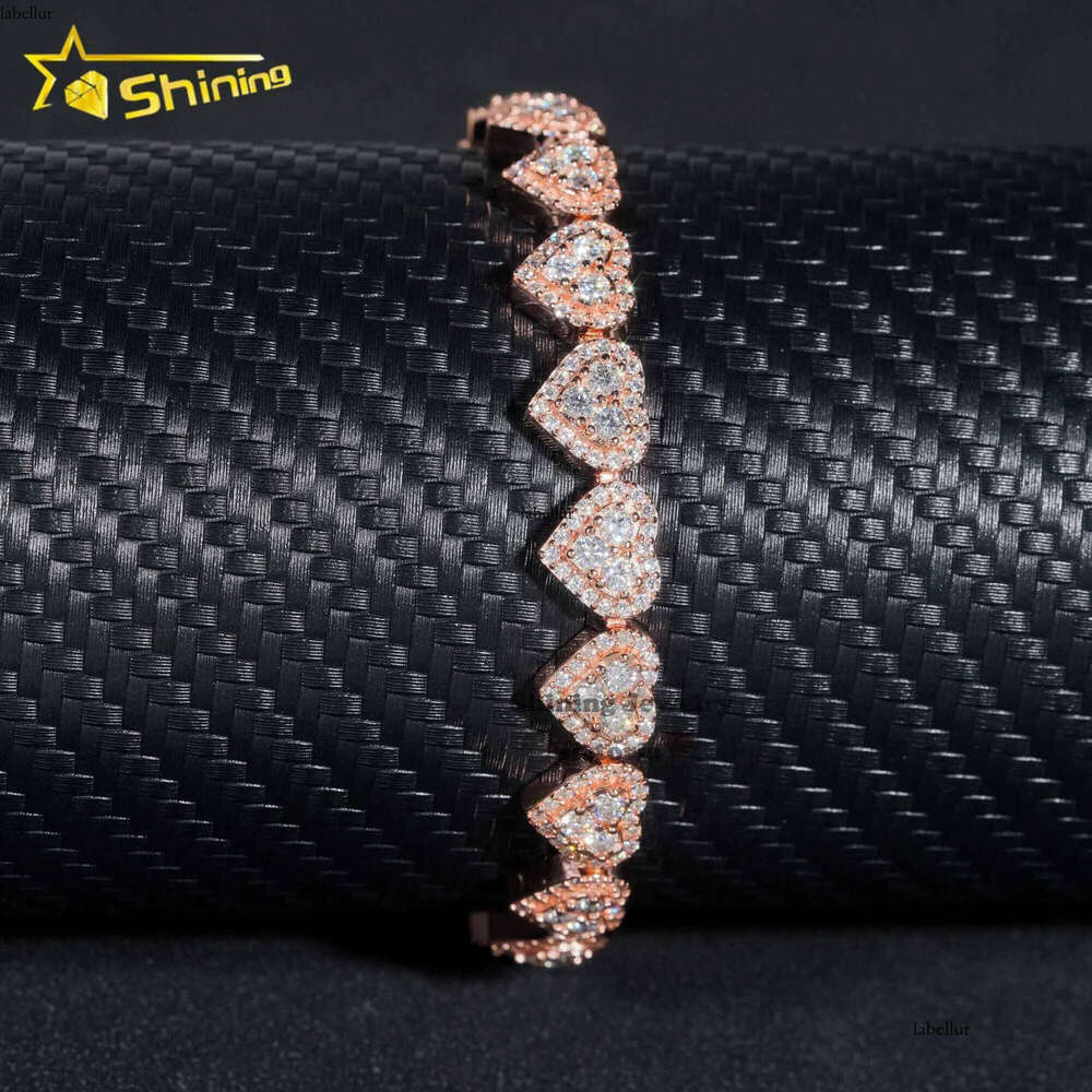 Wholesale price sier d color vvs moissanite hip hop jewelry iced out 8mm dia chain heart bracelet for women