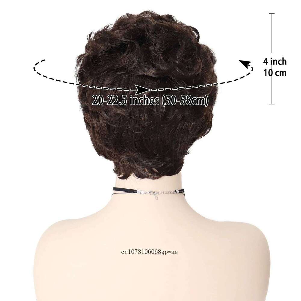 Women's Short Curly Hair Dark Brown Wigs with Bangs Natural Daily Fluffy Hairstyle Grandma Mommy Gift Wig Cosplay Party Use